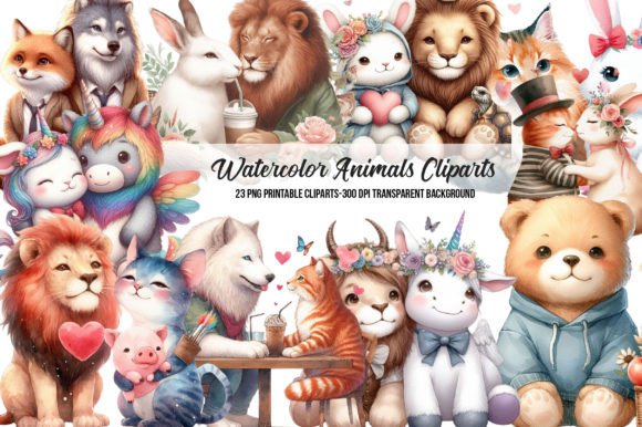 Download Watercolor Animals on Swings Clipart - Premium Bundle